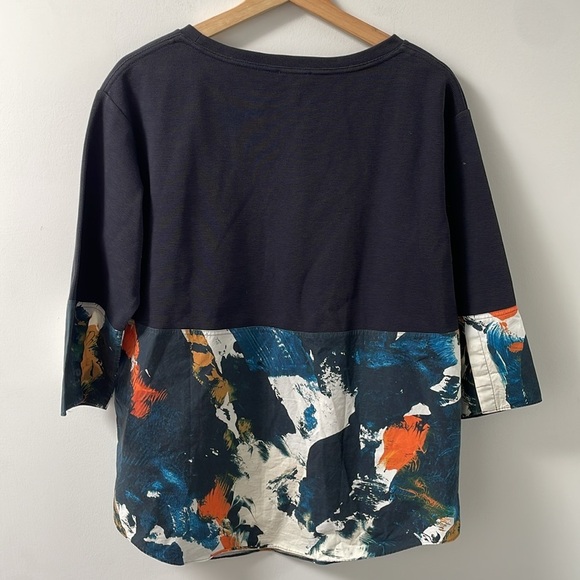COS Mix fabric Abstract Navy Paint Pattern Pullover Woven/Knit oversized Top S - Picture 3 of 13